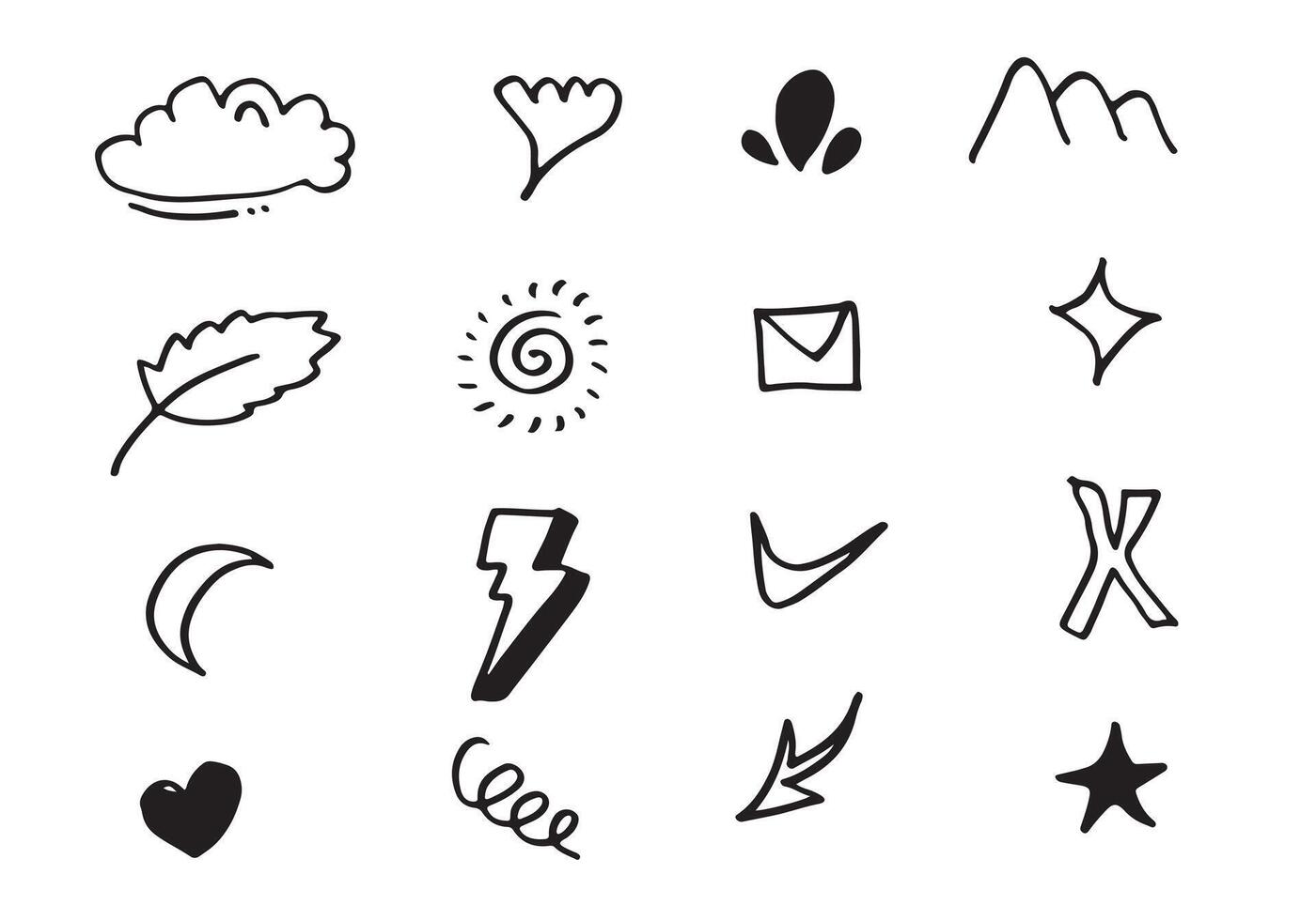 uppsättning av söt hand dragen linje klottra uttryck tecken.emoticon effekter design element, tecknad serie karaktär känsla symbols.vector illustration. vektor