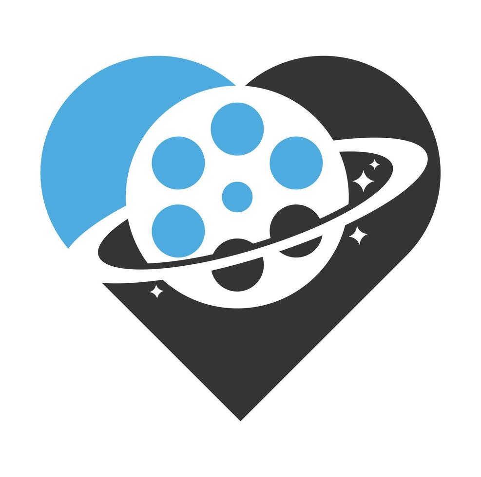 Planet Film Herz gestalten Konzept Vektor Logo Design.