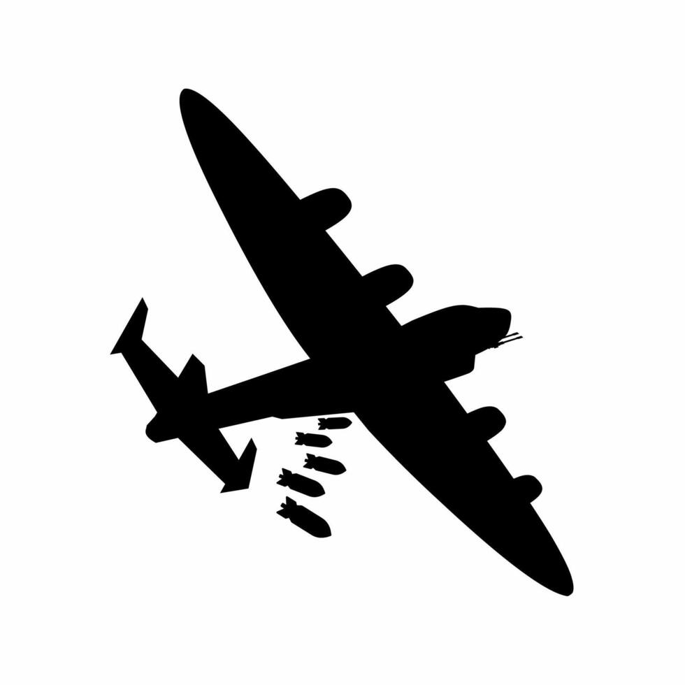 bombplan plan silhuett ikon vektor. bombplan flygplan silhuett för ikon, symbol eller tecken. bombplan plan ikon för militär, krig, konflikt och luft strejk vektor