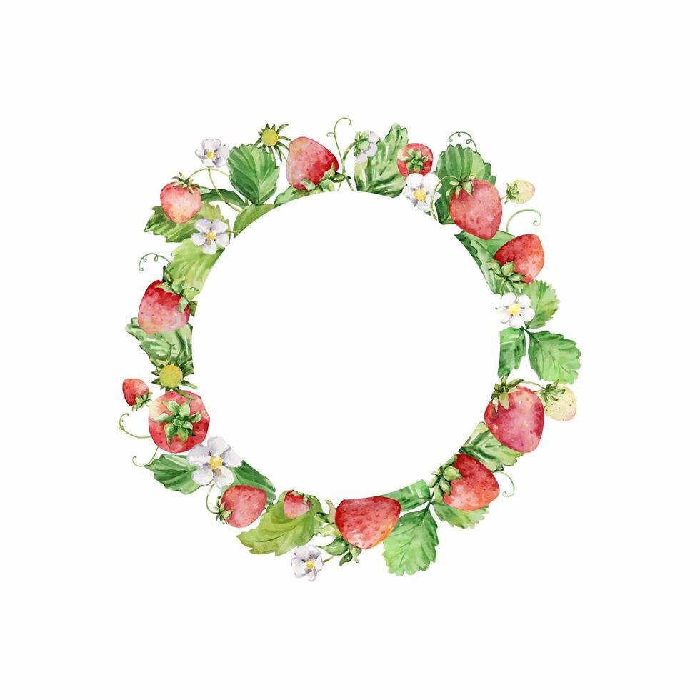 Rahmen mit Aquarell Erdbeeren und Blätter, Sommer- vektor