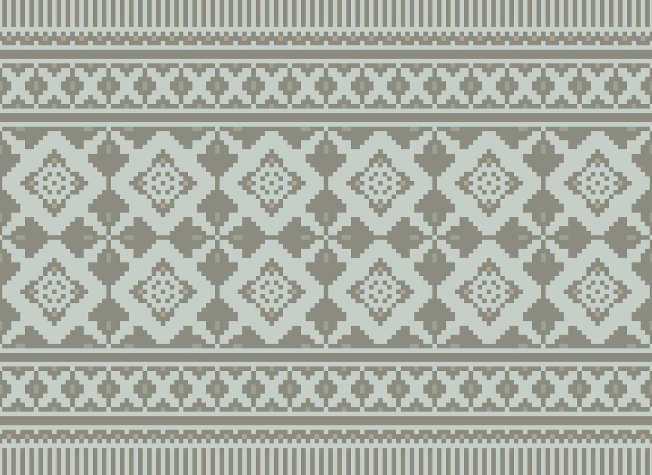 Pixel Kreuz Stich traditionell ethnisch Muster Paisley Blume Ikat Hintergrund abstrakt aztekisch afrikanisch indonesisch indisch nahtlos Muster zum Stoff drucken Stoff Kleid Teppich Vorhänge und Sarong vektor