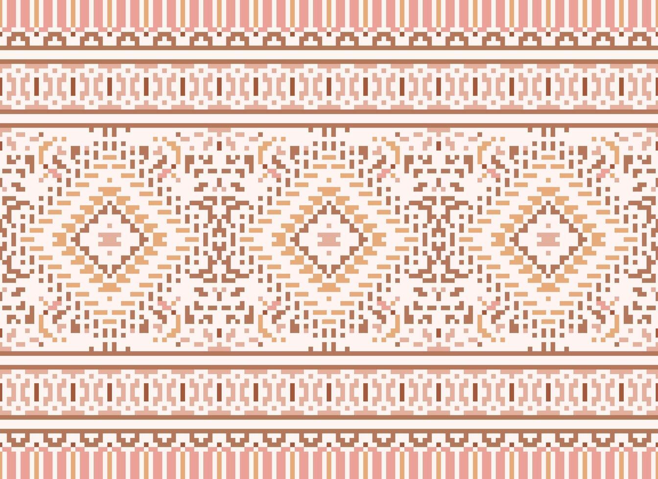 Pixel Kreuz Stich traditionell ethnisch Muster Paisley Blume Ikat Hintergrund abstrakt aztekisch afrikanisch indonesisch indisch nahtlos Muster zum Stoff drucken Stoff Kleid Teppich Vorhänge und Sarong vektor