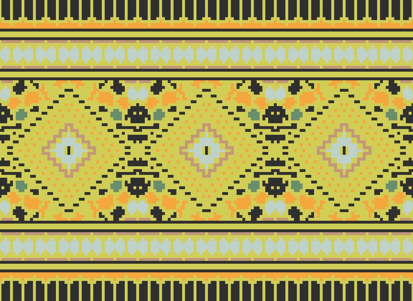 Pixel Kreuz Stich traditionell ethnisch Muster Paisley Blume Ikat Hintergrund abstrakt aztekisch afrikanisch indonesisch indisch nahtlos Muster zum Stoff drucken Stoff Kleid Teppich Vorhänge und Sarong vektor