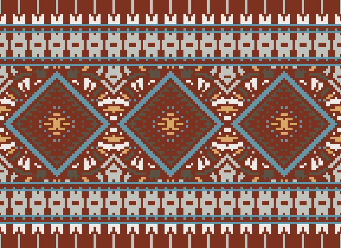 pixel korsa sy traditionell etnisk mönster paisley blomma ikat bakgrund abstrakt aztec afrikansk indonesiska indisk sömlös mönster för tyg skriva ut trasa klänning matta gardiner och sarong vektor