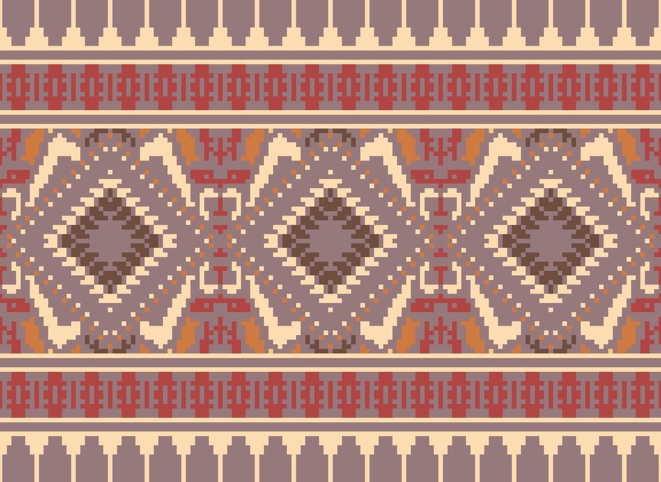 pixel korsa sy traditionell etnisk mönster paisley blomma ikat bakgrund abstrakt aztec afrikansk indonesiska indisk sömlös mönster för tyg skriva ut trasa klänning matta gardiner och sarong vektor