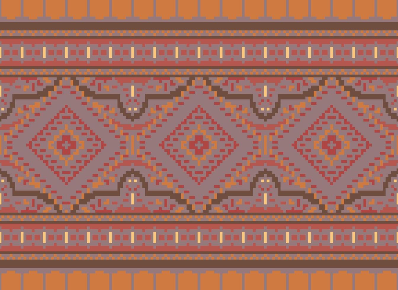 Pixel Kreuz Stich traditionell ethnisch Muster Paisley Blume Ikat Hintergrund abstrakt aztekisch afrikanisch indonesisch indisch nahtlos Muster zum Stoff drucken Stoff Kleid Teppich Vorhänge und Sarong vektor