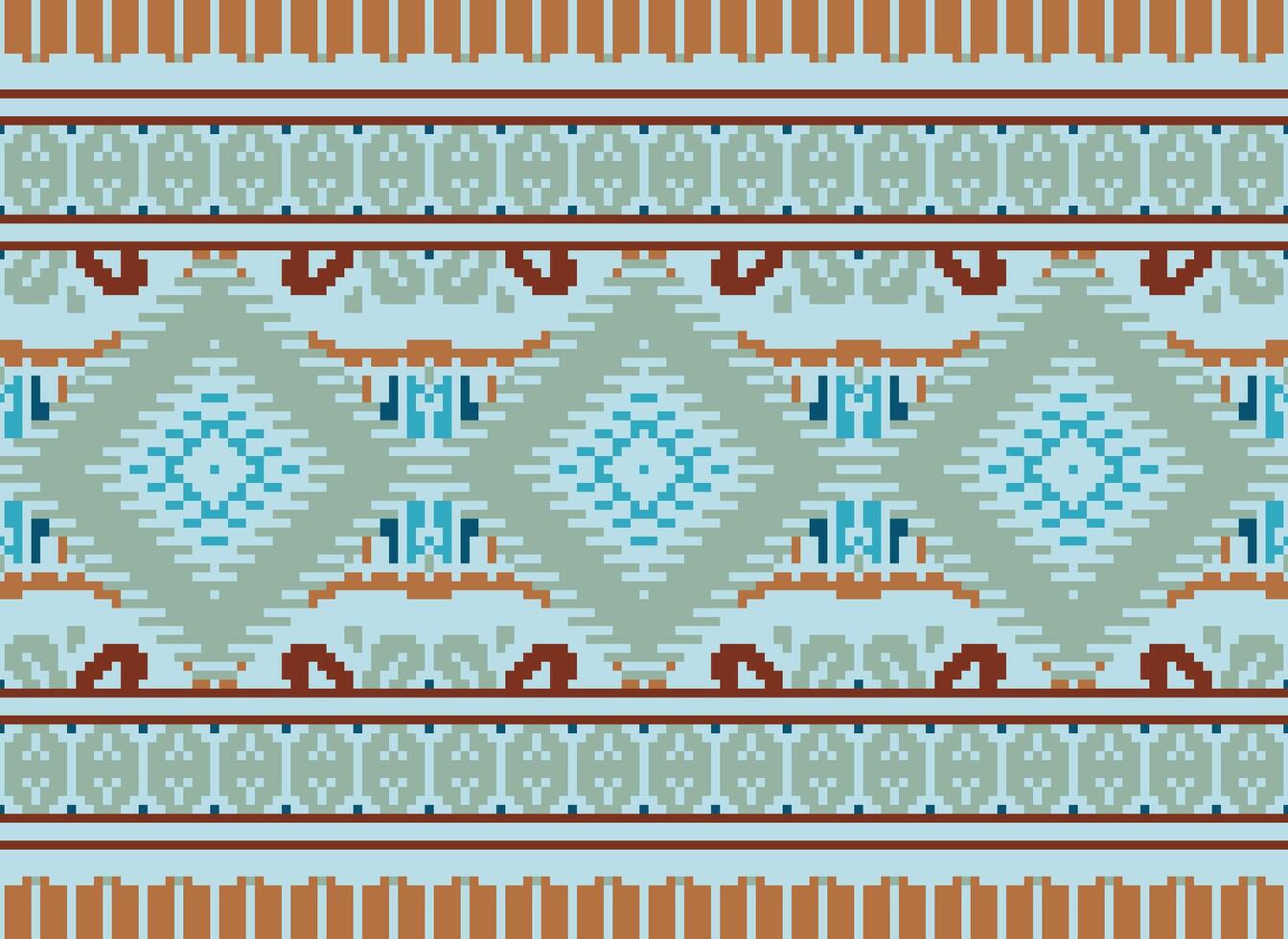 Pixel Kreuz Stich traditionell ethnisch Muster Paisley Blume Ikat Hintergrund abstrakt aztekisch afrikanisch indonesisch indisch nahtlos Muster zum Stoff drucken Stoff Kleid Teppich Vorhänge und Sarong vektor