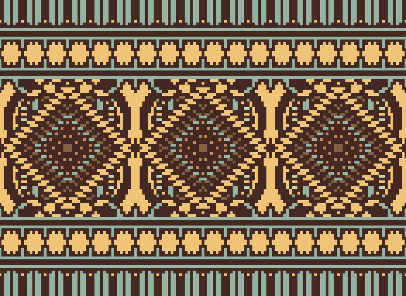 pixel korsa sy traditionell etnisk mönster paisley blomma ikat bakgrund abstrakt aztec afrikansk indonesiska indisk sömlös mönster för tyg skriva ut trasa klänning matta gardiner och sarong vektor