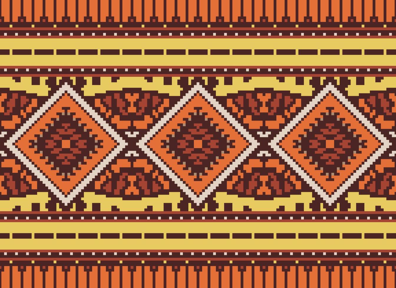 Pixel Kreuz Stich traditionell ethnisch Muster Paisley Blume Ikat Hintergrund abstrakt aztekisch afrikanisch indonesisch indisch nahtlos Muster zum Stoff drucken Stoff Kleid Teppich Vorhänge und Sarong vektor