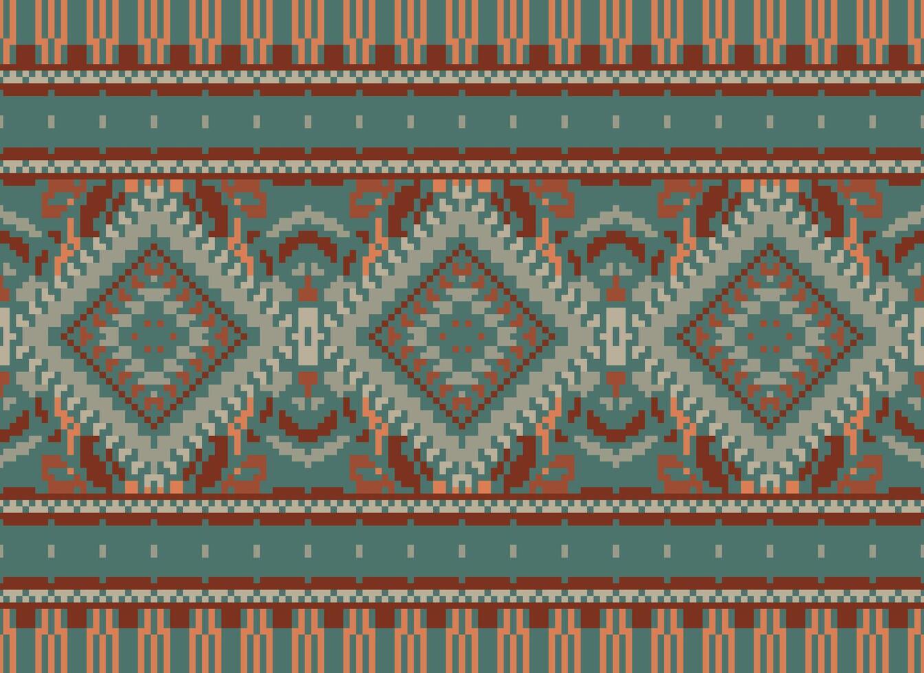 pixel korsa sy traditionell etnisk mönster paisley blomma ikat bakgrund abstrakt aztec afrikansk indonesiska indisk sömlös mönster för tyg skriva ut trasa klänning matta gardiner och sarong vektor