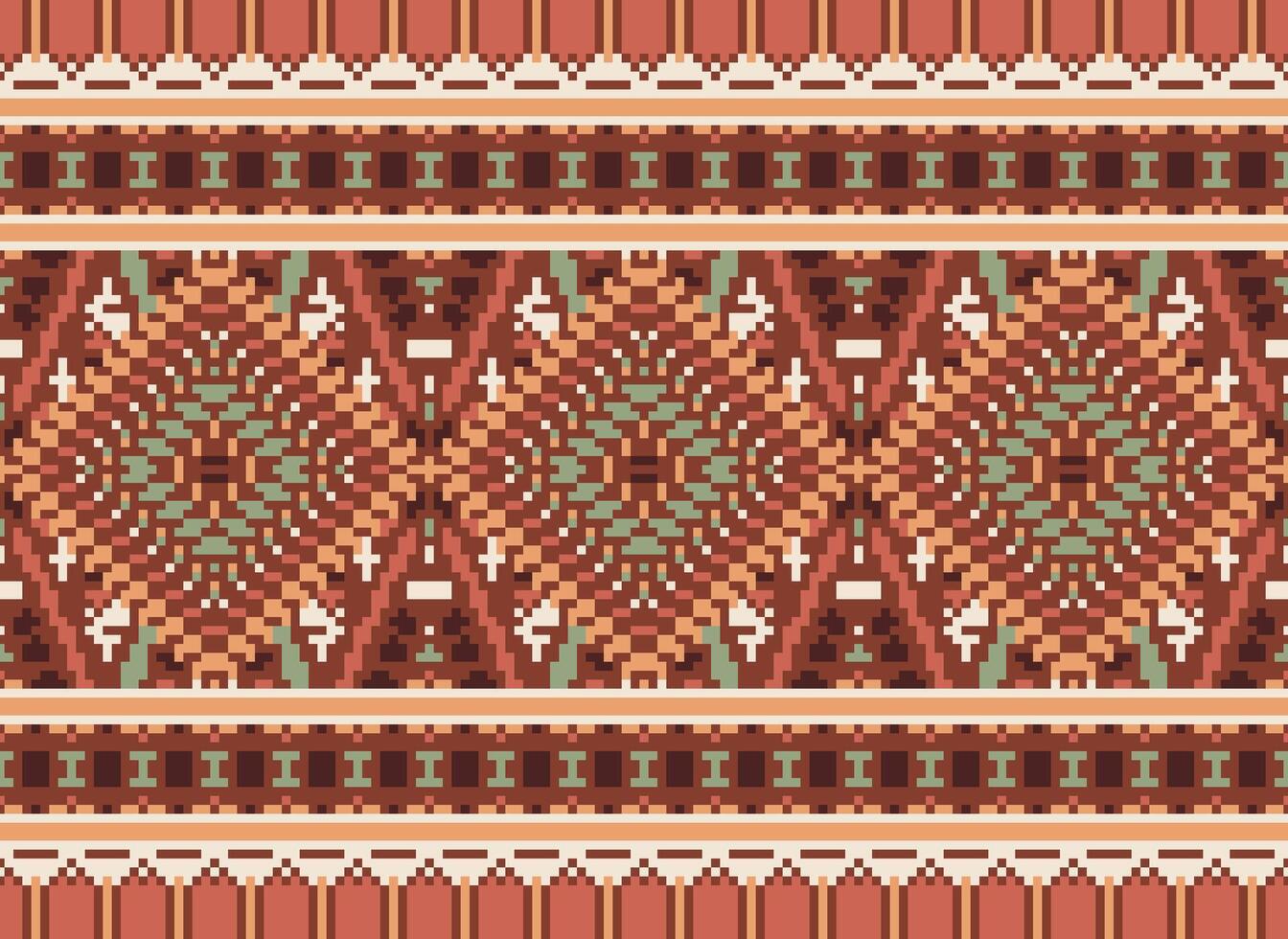 Pixel Kreuz Stich traditionell ethnisch Muster Paisley Blume Ikat Hintergrund abstrakt aztekisch afrikanisch indonesisch indisch nahtlos Muster zum Stoff drucken Stoff Kleid Teppich Vorhänge und Sarong vektor