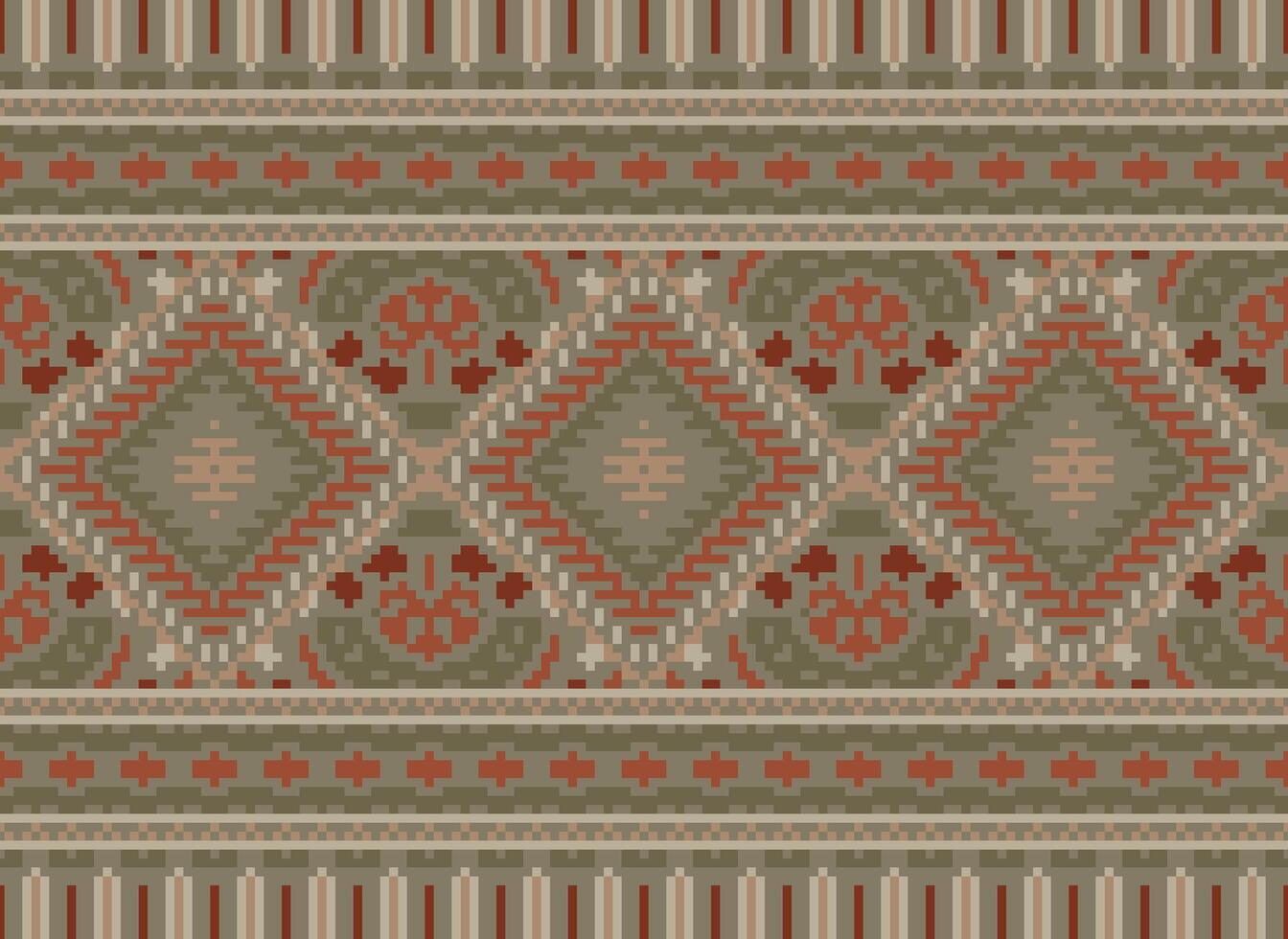 pixel korsa sy traditionell etnisk mönster paisley blomma ikat bakgrund abstrakt aztec afrikansk indonesiska indisk sömlös mönster för tyg skriva ut trasa klänning matta gardiner och sarong vektor