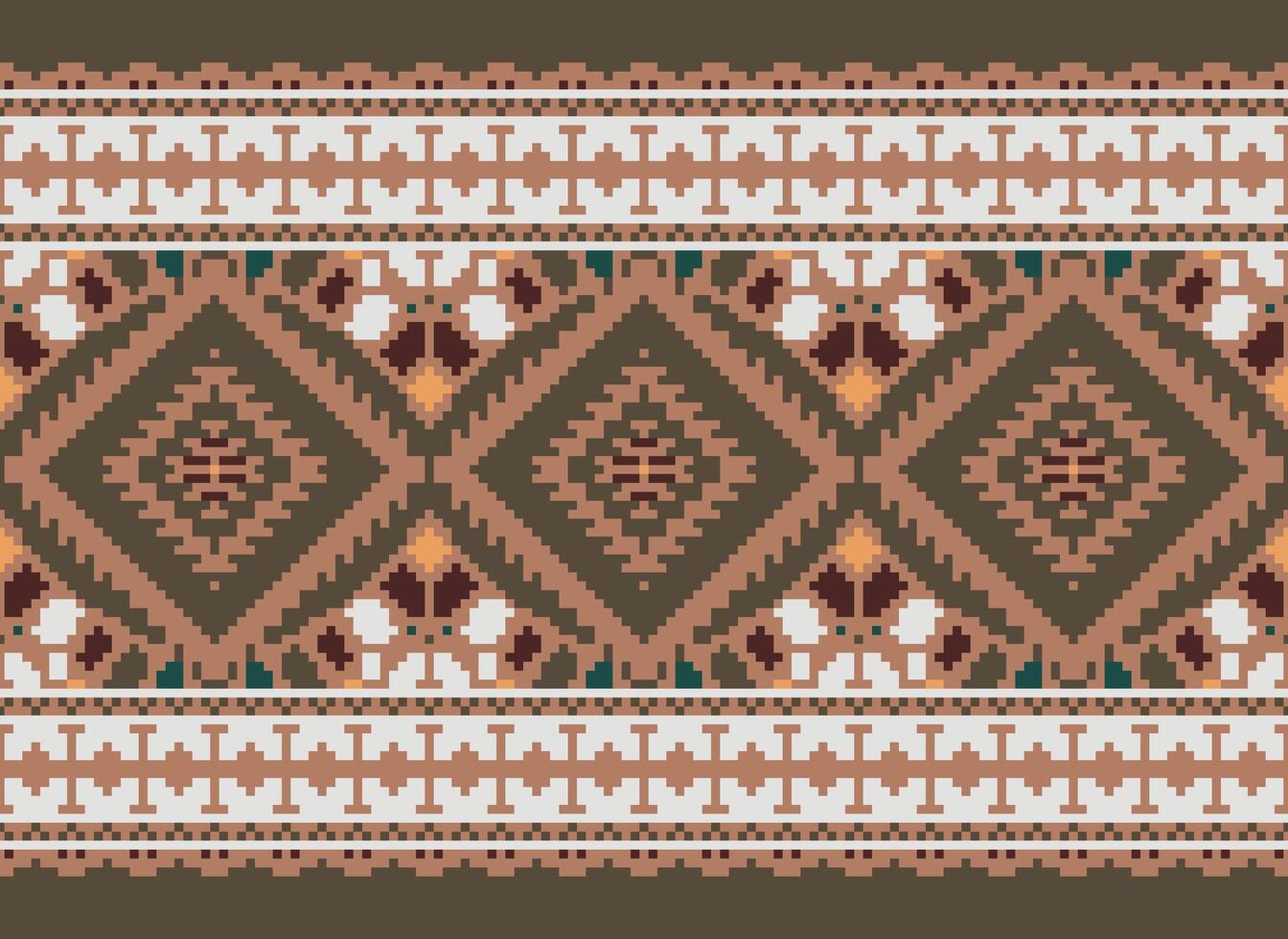 pixel korsa sy traditionell etnisk mönster paisley blomma ikat bakgrund abstrakt aztec afrikansk indonesiska indisk sömlös mönster för tyg skriva ut trasa klänning matta gardiner och sarong vektor