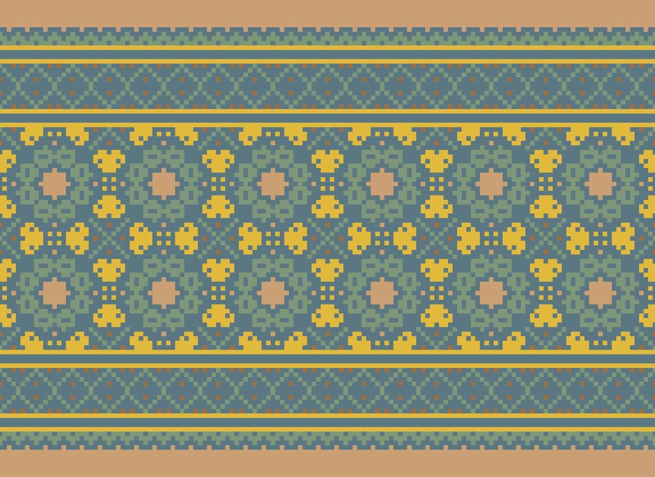 pixel korsa sy mönster med blommig mönster. traditionell korsa sy handarbete. geometrisk etnisk mönster, broderi, textil- ornament, tyg, hand sys mönster, kulturell söm vektor