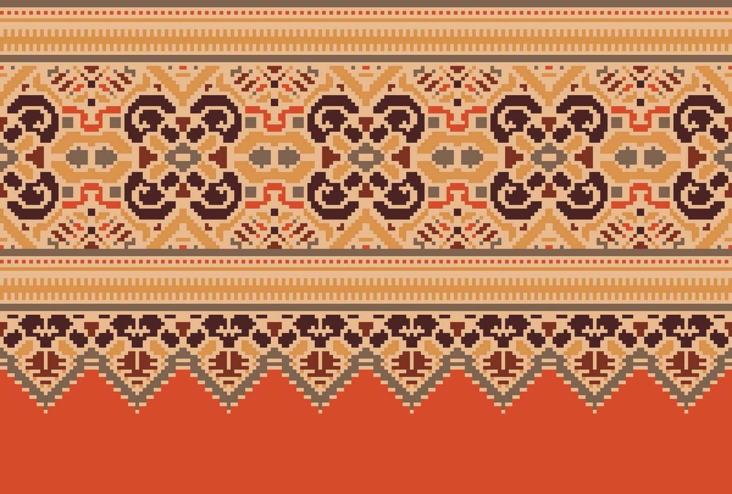 Pixel Kreuz Stich traditionell ethnisch Muster Paisley Blume Ikat Hintergrund abstrakt aztekisch afrikanisch indonesisch indisch nahtlos Muster zum Stoff drucken Stoff Kleid Teppich Vorhänge und Sarong vektor