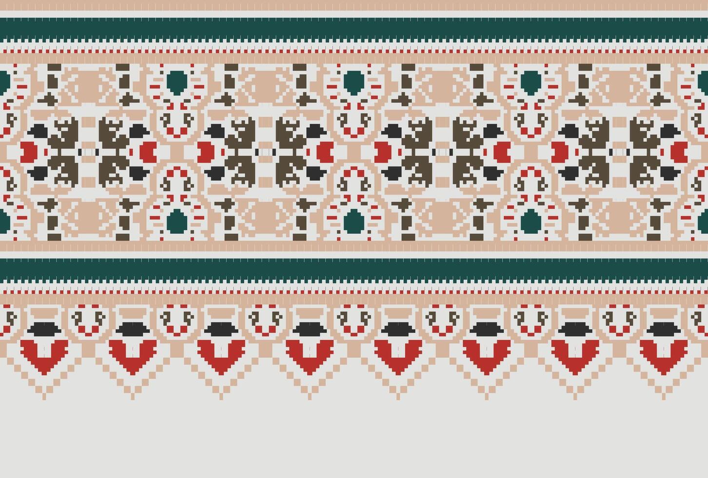 Pixel Kreuz Stich Muster mit Blumen- Entwürfe. traditionell Kreuz Stich Handarbeit. geometrisch ethnisch Muster, Stickerei, Textil- Ornamentik, Stoff, Hand genäht Muster, kulturell Nähen vektor