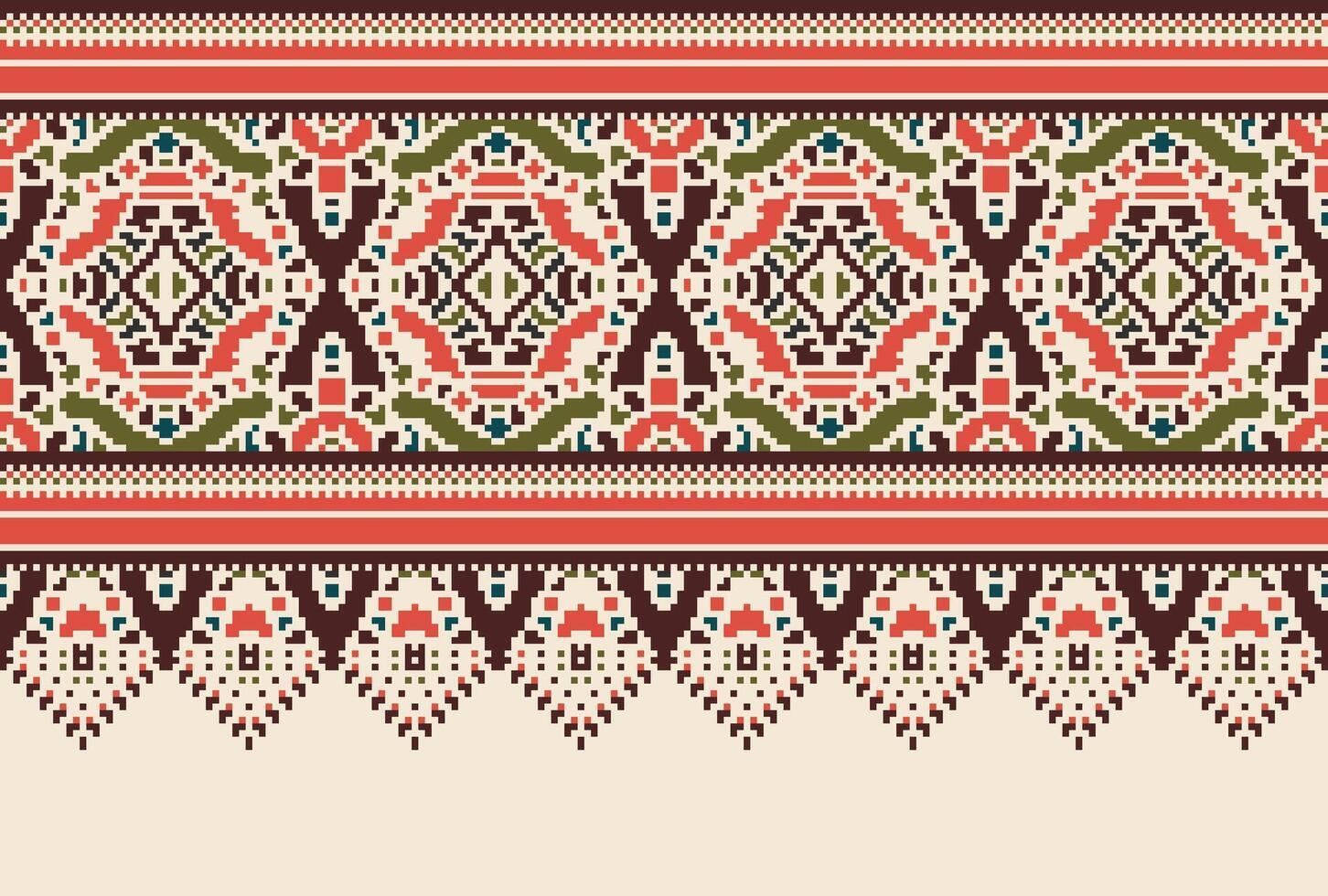 Pixel Kreuz Stich traditionell ethnisch Muster Paisley Blume Ikat Hintergrund abstrakt aztekisch afrikanisch indonesisch indisch nahtlos Muster zum Stoff drucken Stoff Kleid Teppich Vorhänge und Sarong vektor