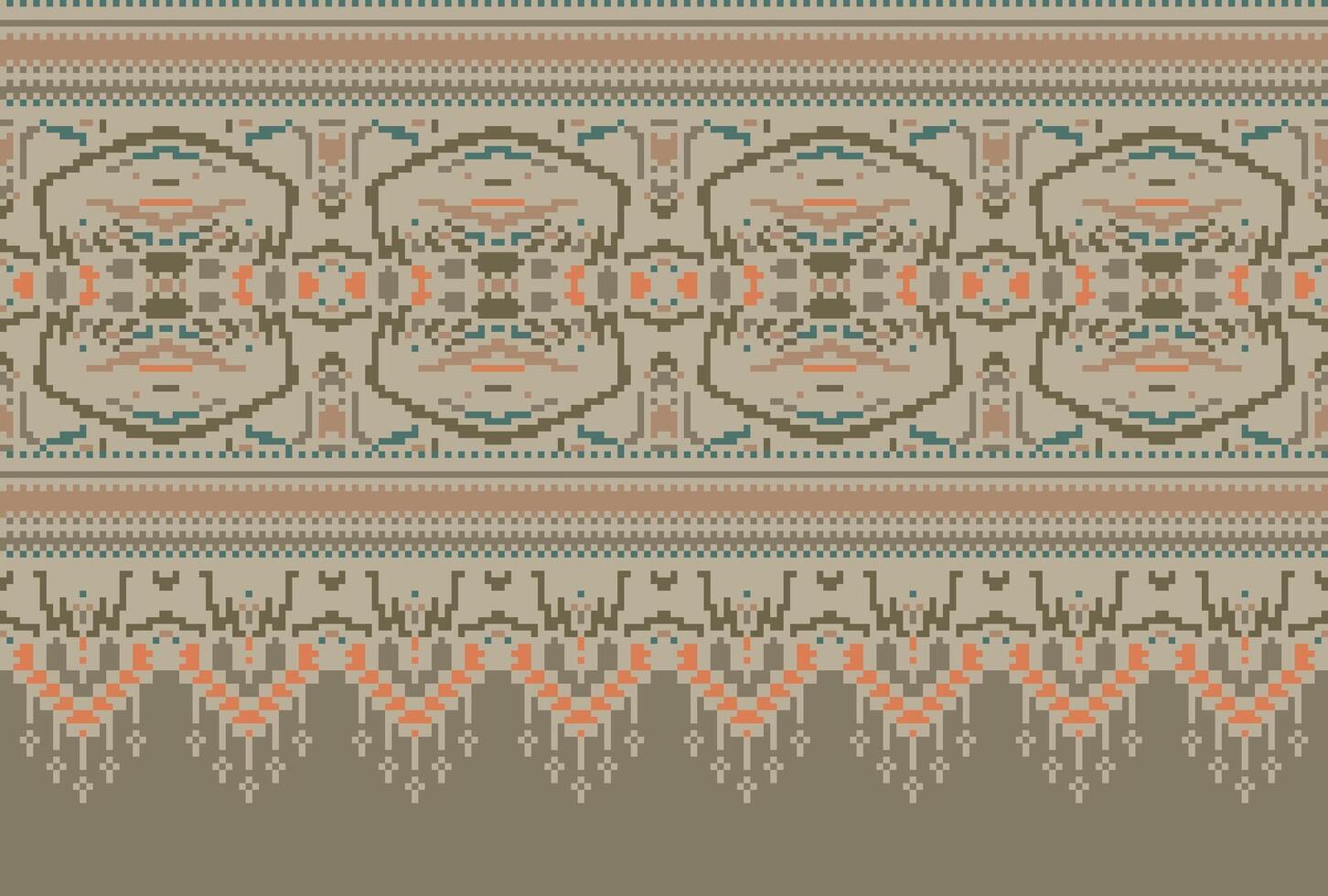 Pixel Kreuz Stich traditionell ethnisch Muster Paisley Blume Ikat Hintergrund abstrakt aztekisch afrikanisch indonesisch indisch nahtlos Muster zum Stoff drucken Stoff Kleid Teppich Vorhänge und Sarong vektor