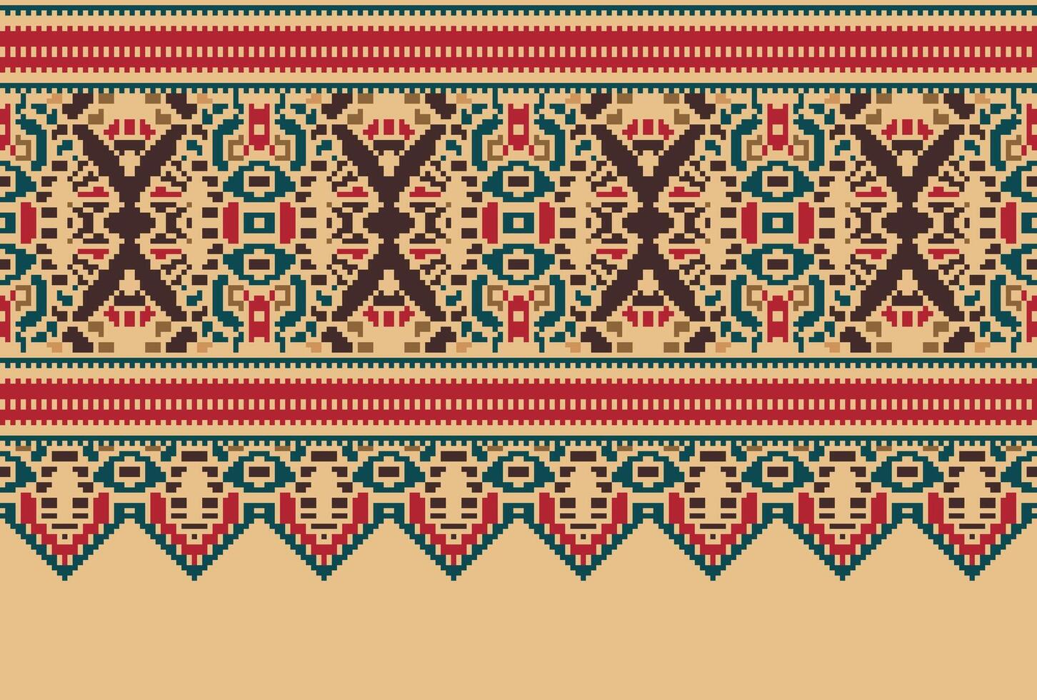 pixel korsa sy traditionell etnisk mönster paisley blomma ikat bakgrund abstrakt aztec afrikansk indonesiska indisk sömlös mönster för tyg skriva ut trasa klänning matta gardiner och sarong vektor