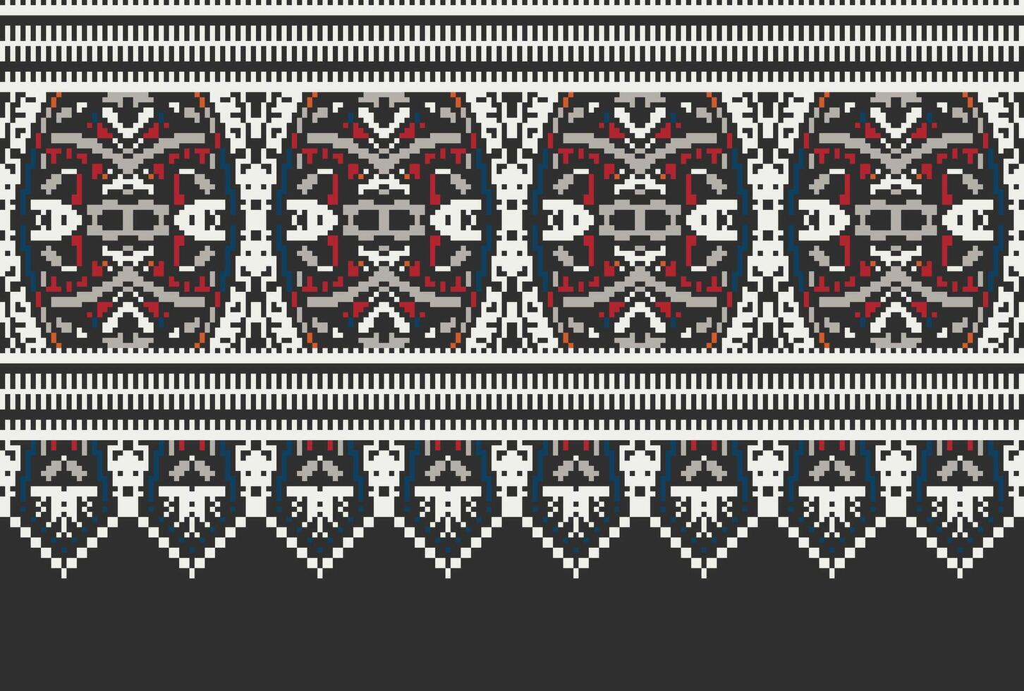 Pixel Kreuz Stich Muster mit Blumen- Entwürfe. traditionell Kreuz Stich Handarbeit. geometrisch ethnisch Muster, Stickerei, Textil- Ornamentik, Stoff, Hand genäht Muster, kulturell Nähen vektor