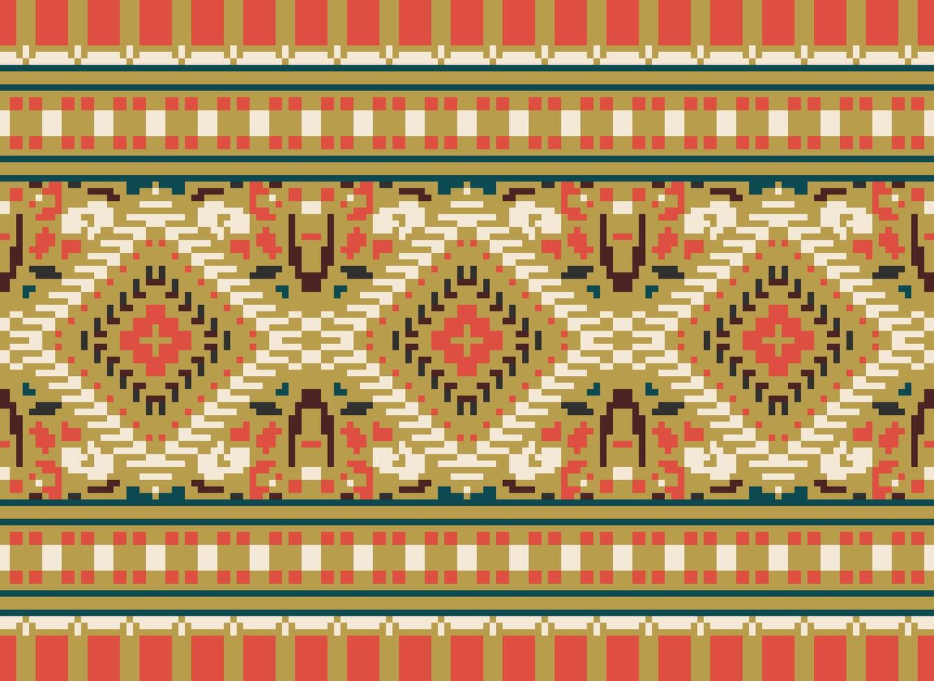 Pixel Kreuz Stich traditionell ethnisch Muster Paisley Blume Ikat Hintergrund abstrakt aztekisch afrikanisch indonesisch indisch nahtlos Muster zum Stoff drucken Stoff Kleid Teppich Vorhänge und Sarong vektor