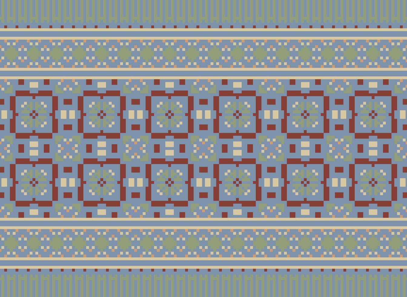 Pixel Kreuz Stich traditionell ethnisch Muster Paisley Blume Ikat Hintergrund abstrakt aztekisch afrikanisch indonesisch indisch nahtlos Muster zum Stoff drucken Stoff Kleid Teppich Vorhänge und Sarong vektor