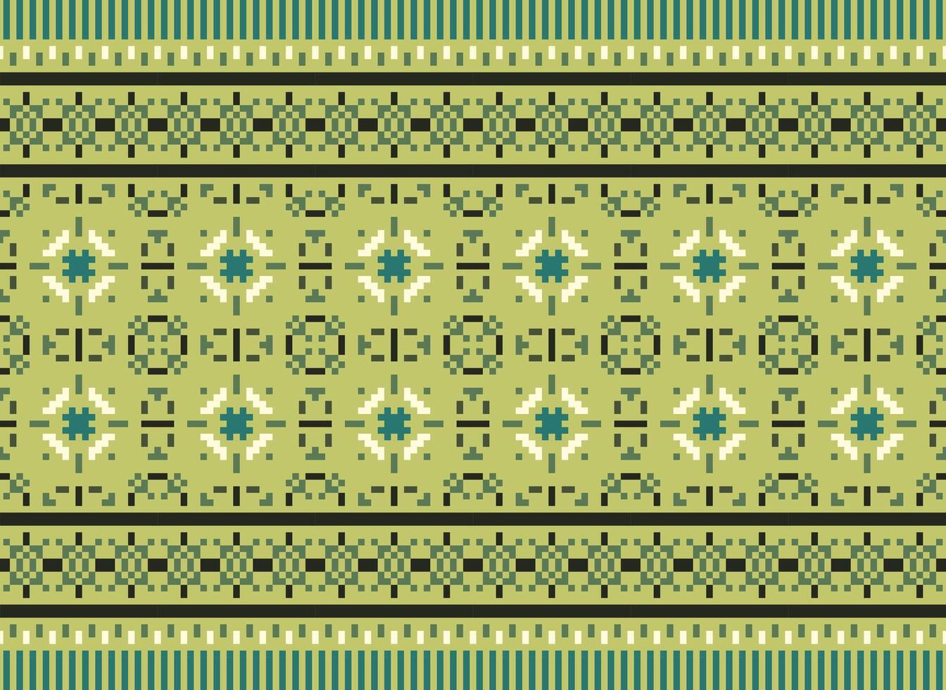 Pixel Kreuz Stich traditionell ethnisch Muster Paisley Blume Ikat Hintergrund abstrakt aztekisch afrikanisch indonesisch indisch nahtlos Muster zum Stoff drucken Stoff Kleid Teppich Vorhänge und Sarong vektor