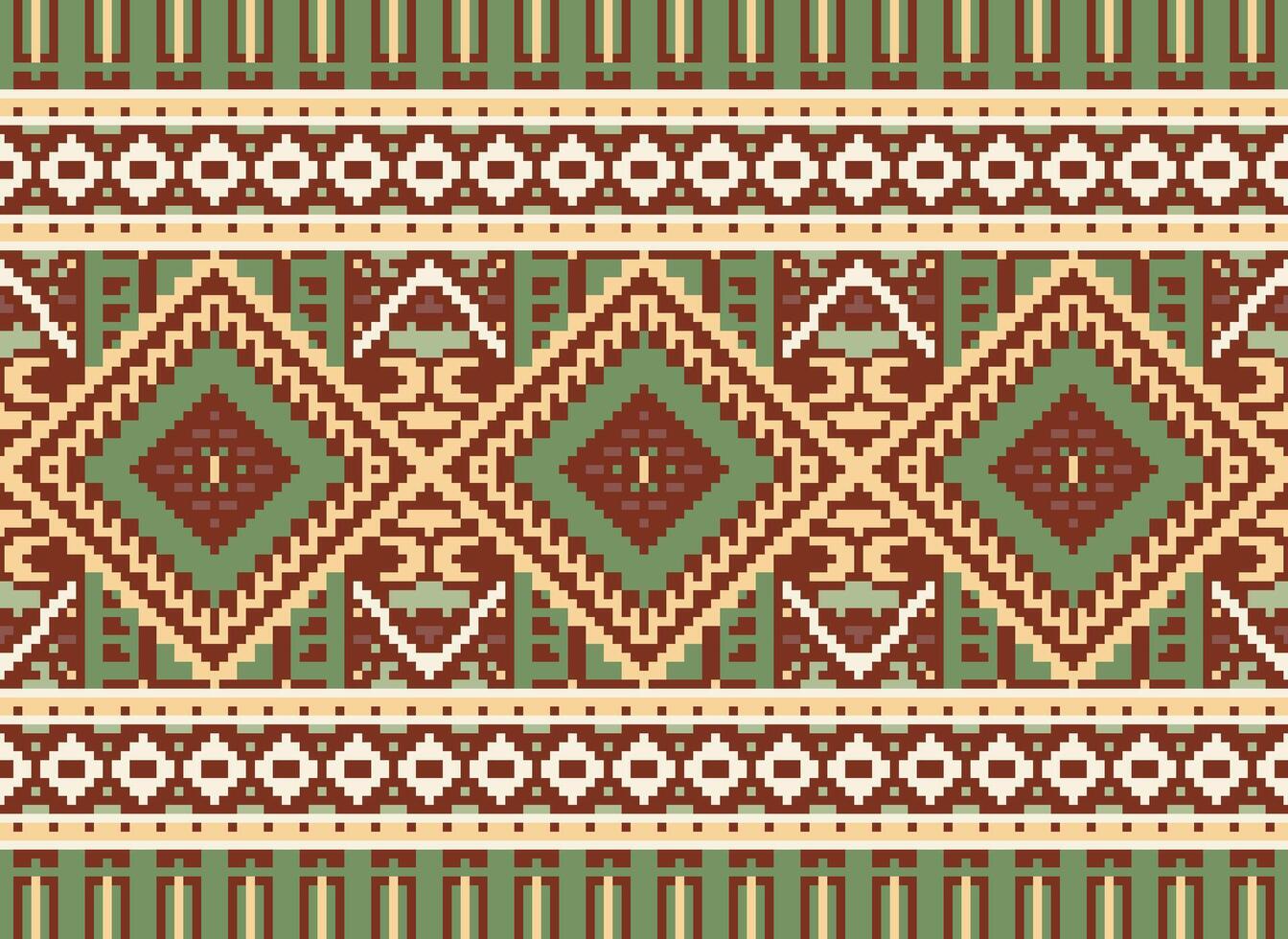 pixel korsa sy traditionell etnisk mönster paisley blomma ikat bakgrund abstrakt aztec afrikansk indonesiska indisk sömlös mönster för tyg skriva ut trasa klänning matta gardiner och sarong vektor