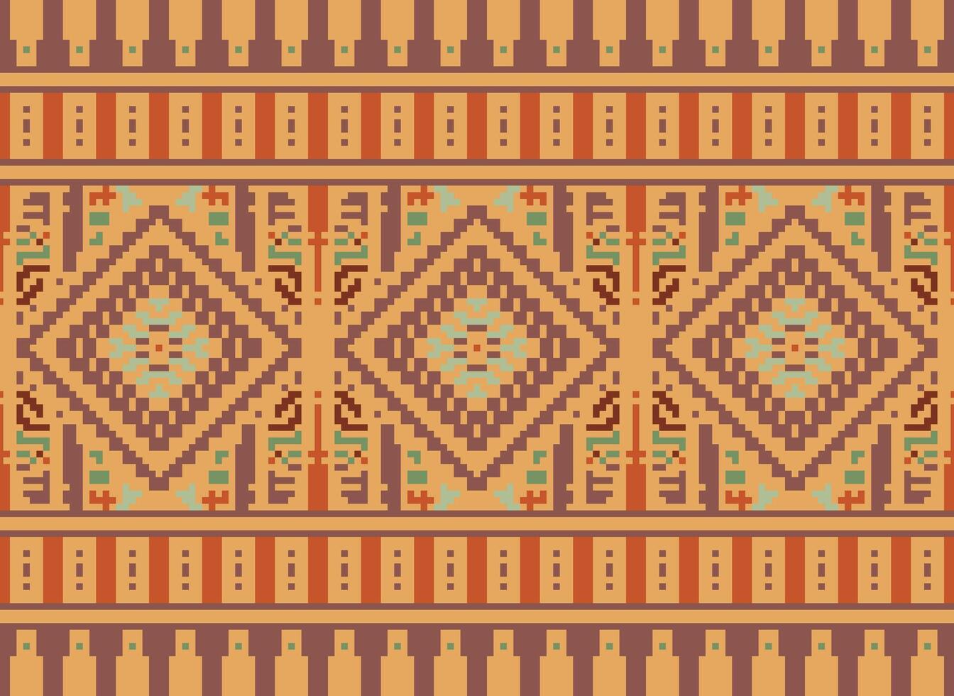 Pixel Kreuz Stich traditionell ethnisch Muster Paisley Blume Ikat Hintergrund abstrakt aztekisch afrikanisch indonesisch indisch nahtlos Muster zum Stoff drucken Stoff Kleid Teppich Vorhänge und Sarong vektor