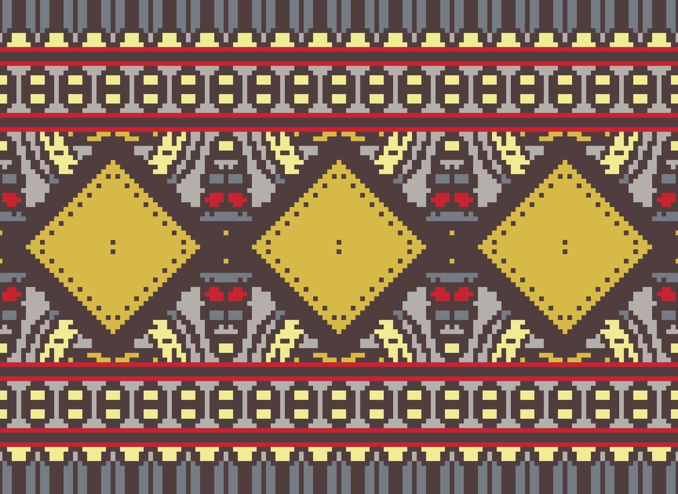 pixel korsa sy traditionell etnisk mönster paisley blomma ikat bakgrund abstrakt aztec afrikansk indonesiska indisk sömlös mönster för tyg skriva ut trasa klänning matta gardiner och sarong vektor