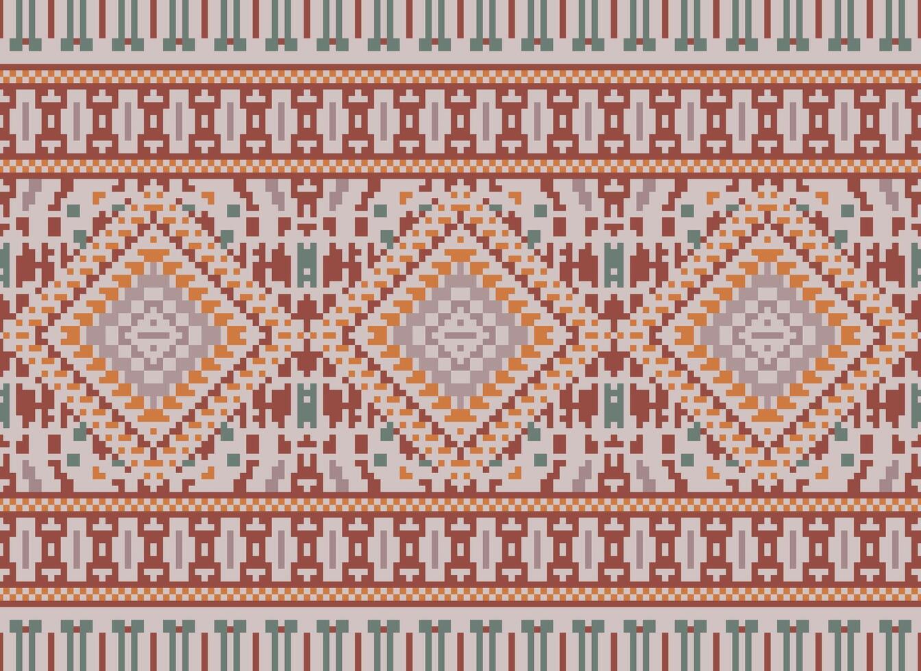 Pixel Kreuz Stich traditionell ethnisch Muster Paisley Blume Ikat Hintergrund abstrakt aztekisch afrikanisch indonesisch indisch nahtlos Muster zum Stoff drucken Stoff Kleid Teppich Vorhänge und Sarong vektor