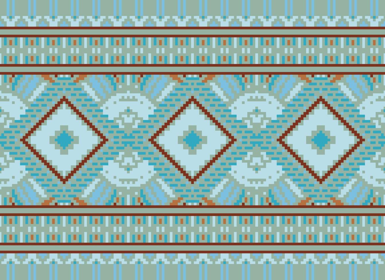 Pixel Kreuz Stich traditionell ethnisch Muster Paisley Blume Ikat Hintergrund abstrakt aztekisch afrikanisch indonesisch indisch nahtlos Muster zum Stoff drucken Stoff Kleid Teppich Vorhänge und Sarong vektor