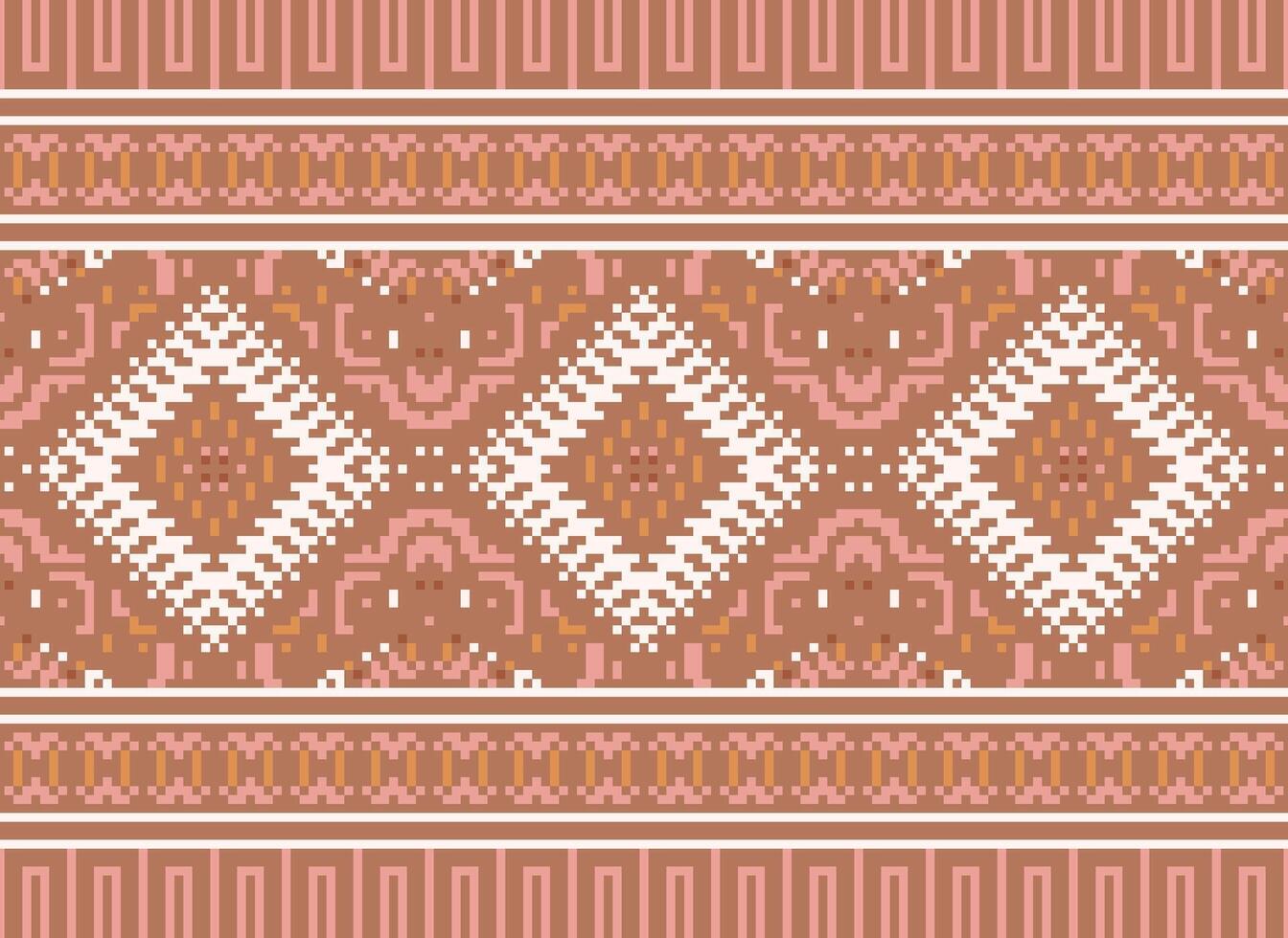 Pixel Kreuz Stich traditionell ethnisch Muster Paisley Blume Ikat Hintergrund abstrakt aztekisch afrikanisch indonesisch indisch nahtlos Muster zum Stoff drucken Stoff Kleid Teppich Vorhänge und Sarong vektor