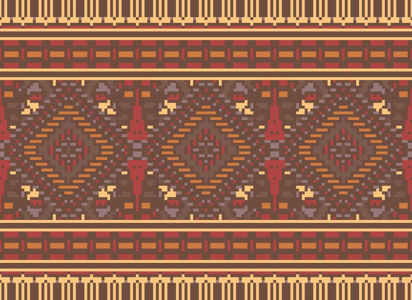 Pixel Kreuz Stich traditionell ethnisch Muster Paisley Blume Ikat Hintergrund abstrakt aztekisch afrikanisch indonesisch indisch nahtlos Muster zum Stoff drucken Stoff Kleid Teppich Vorhänge und Sarong vektor