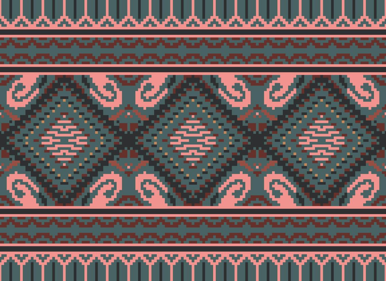 Pixel Kreuz Stich traditionell ethnisch Muster Paisley Blume Ikat Hintergrund abstrakt aztekisch afrikanisch indonesisch indisch nahtlos Muster zum Stoff drucken Stoff Kleid Teppich Vorhänge und Sarong vektor