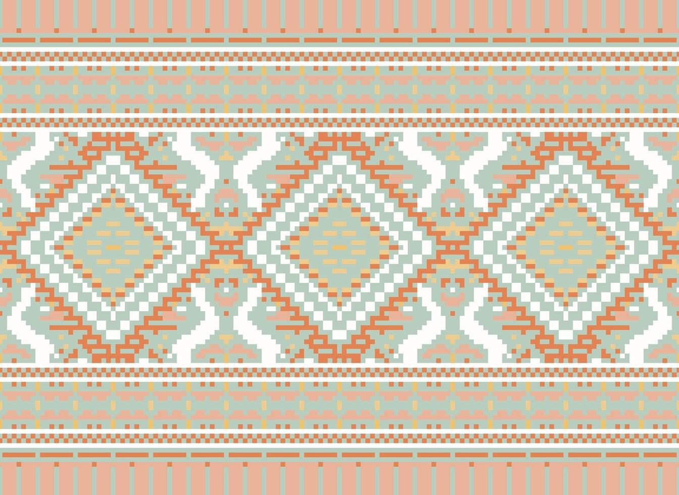 Pixel Kreuz Stich traditionell ethnisch Muster Paisley Blume Ikat Hintergrund abstrakt aztekisch afrikanisch indonesisch indisch nahtlos Muster zum Stoff drucken Stoff Kleid Teppich Vorhänge und Sarong vektor