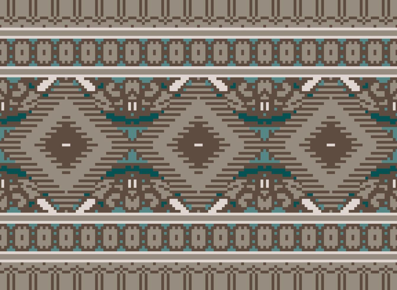 Pixel Kreuz Stich traditionell ethnisch Muster Paisley Blume Ikat Hintergrund abstrakt aztekisch afrikanisch indonesisch indisch nahtlos Muster zum Stoff drucken Stoff Kleid Teppich Vorhänge und Sarong vektor