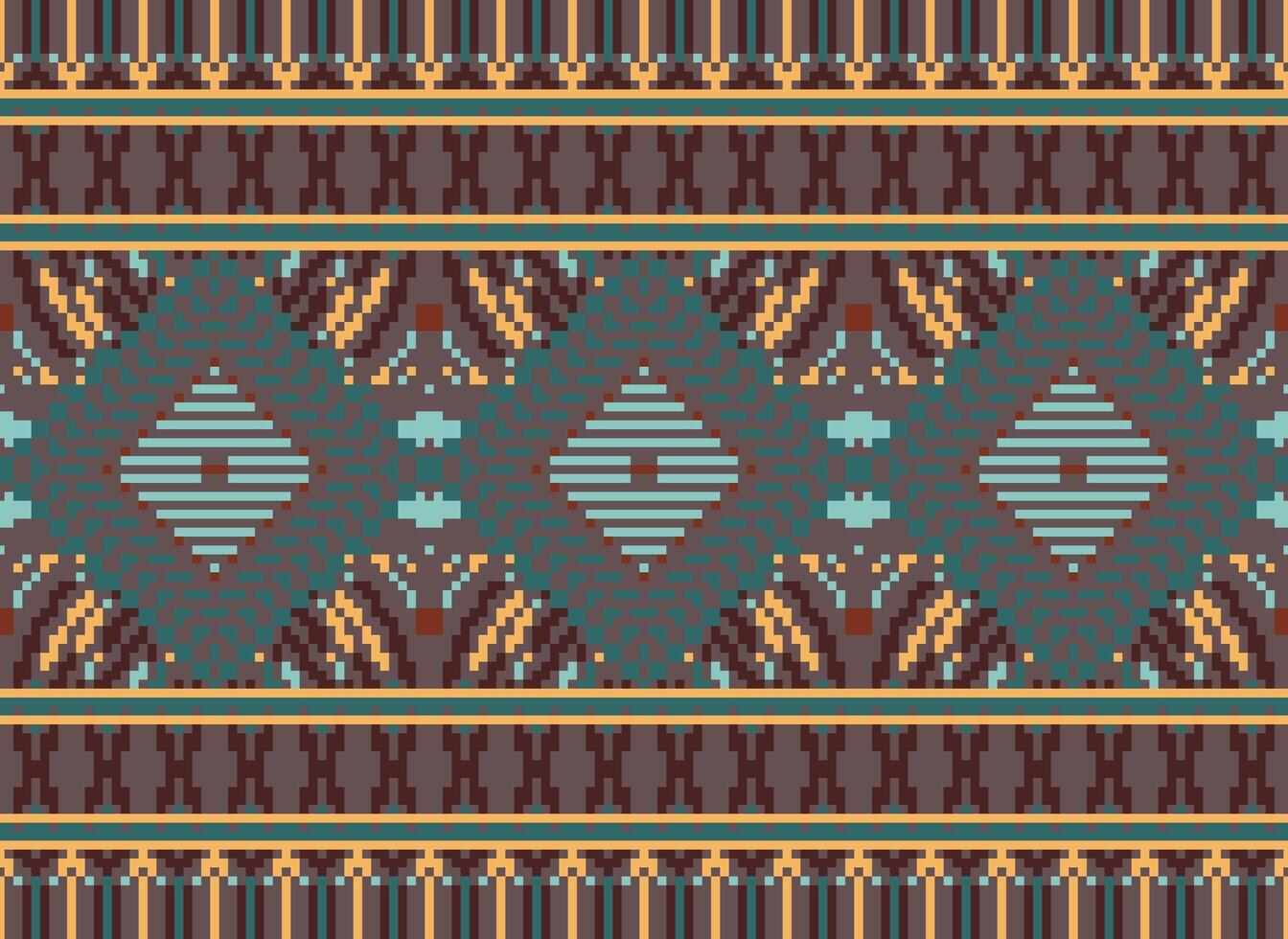 pixel korsa sy traditionell etnisk mönster paisley blomma ikat bakgrund abstrakt aztec afrikansk indonesiska indisk sömlös mönster för tyg skriva ut trasa klänning matta gardiner och sarong vektor