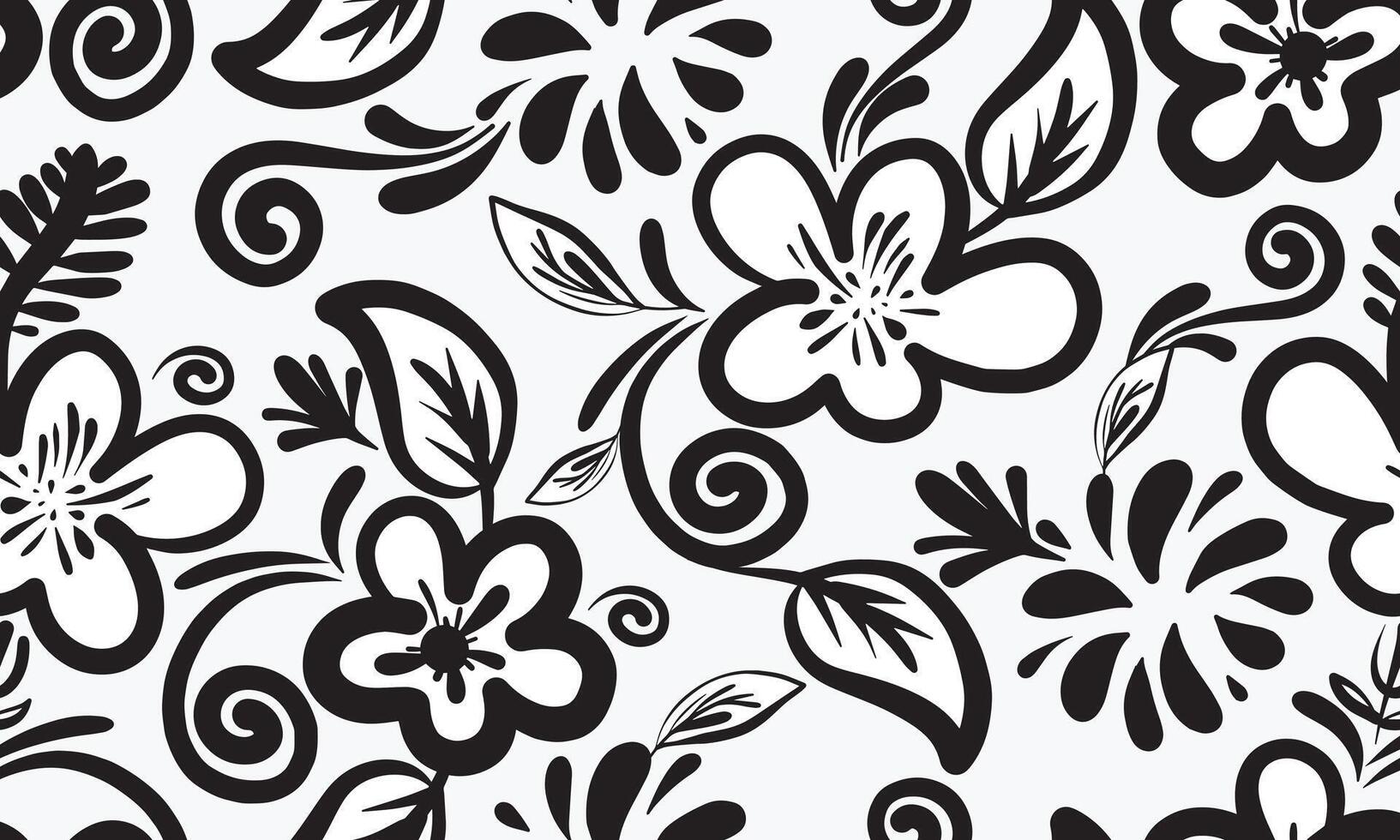 Blumen- nahtlos Muster mit anders Blumen und Blätter. schwarz Chrysantheme Blumen mit Geäst und Blätter. Textil- drucken, Stoff Muster, Verpackung Papier. vektor