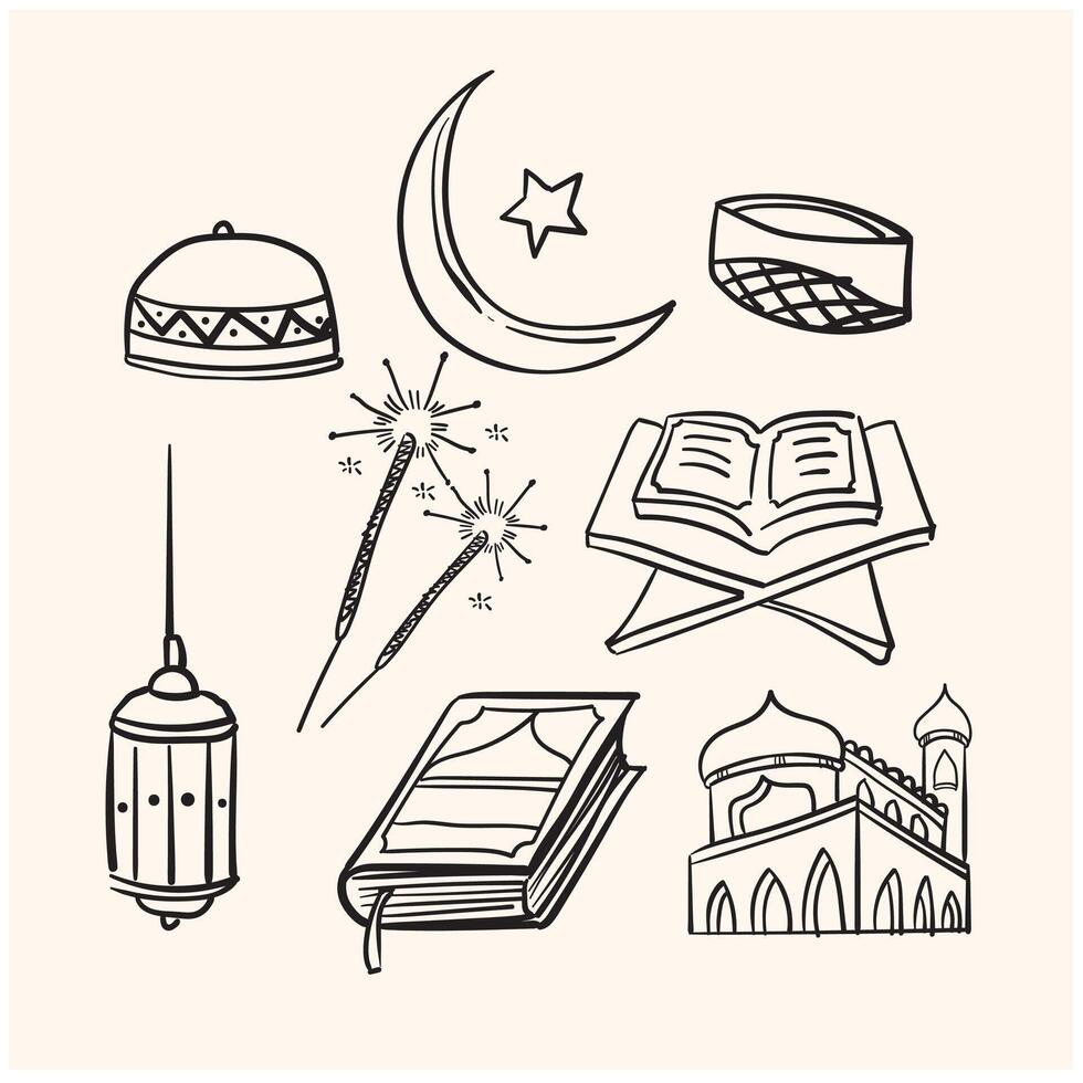 islamic lämplig för ramadan eller eid mubarak händelse med illustration stil klotter och linje konst vektor