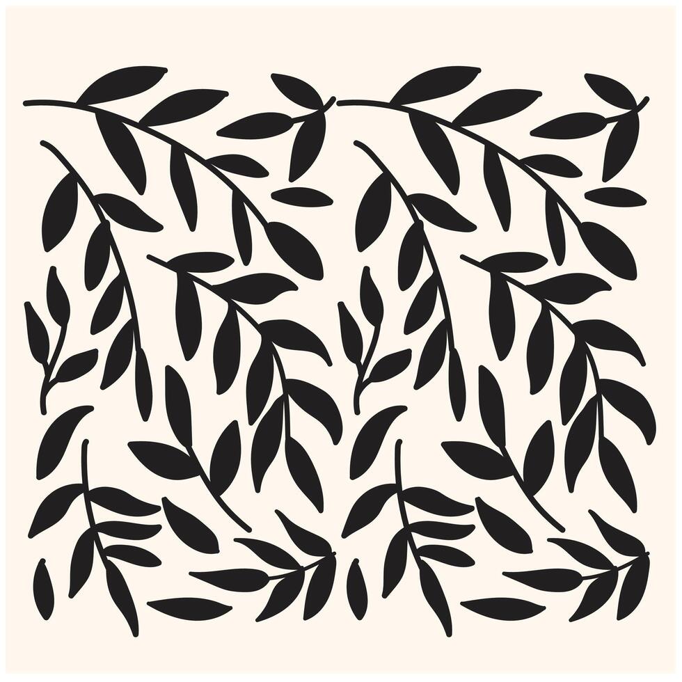 uppsättning av svart silhuetter löv och grenar med illustration stil klotter och linje konst vektor