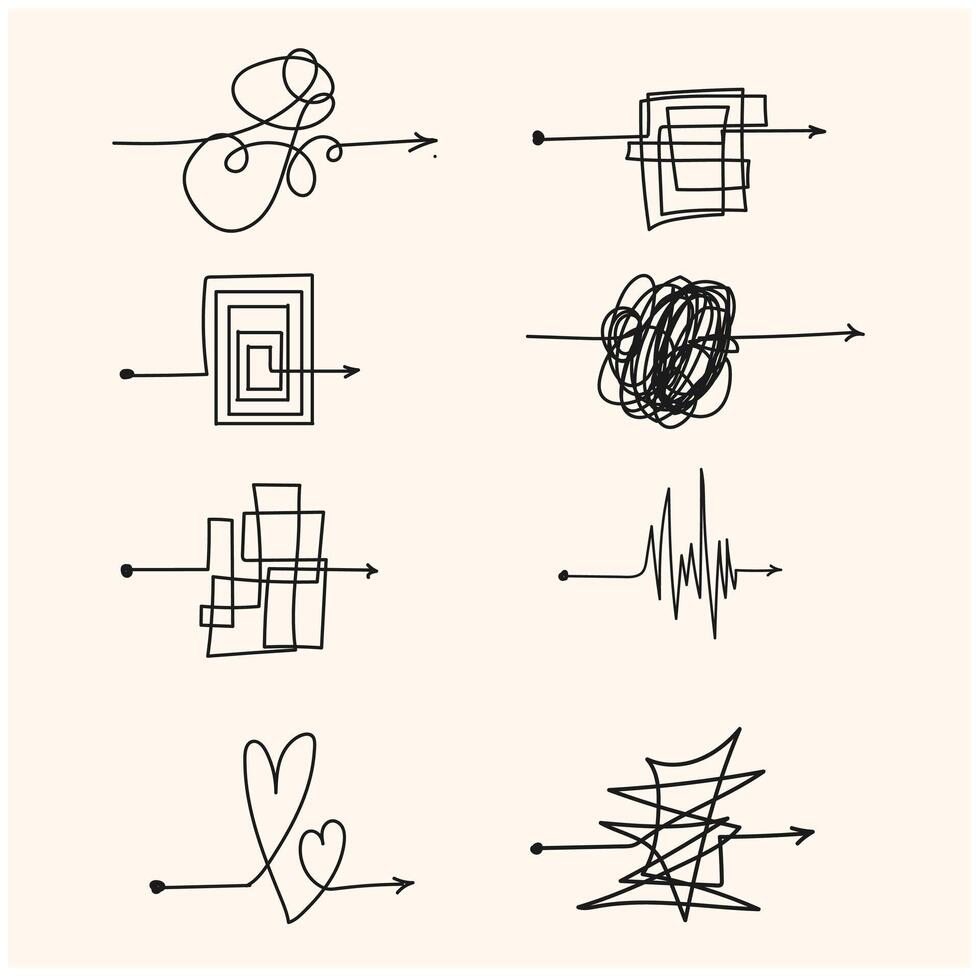 skizzieren Pfeil Schlaufe Chaos Ball kompliziert mit Illustration Stil Gekritzel und Linie Kunst vektor