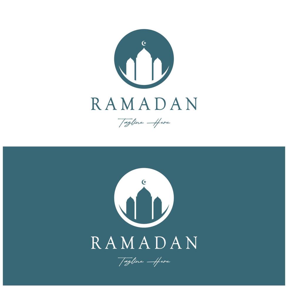 Ramadan Mubarak Logo mit Laterne Elemente, Halbmond Mond und Star Moschee Gebäude, islamisch Kalligraphie Muster, zum Geschäft, die Architektur, Muslime, eid, eid Karten, islamisch Bildung vektor