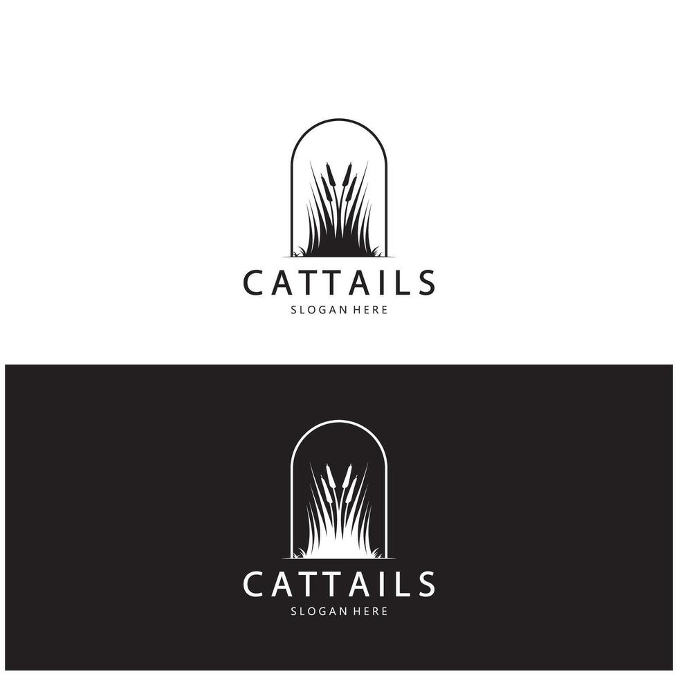 cattails eller flod vass gräs växt logotyp design, vatten- växter, träsk, vild gräs vektor