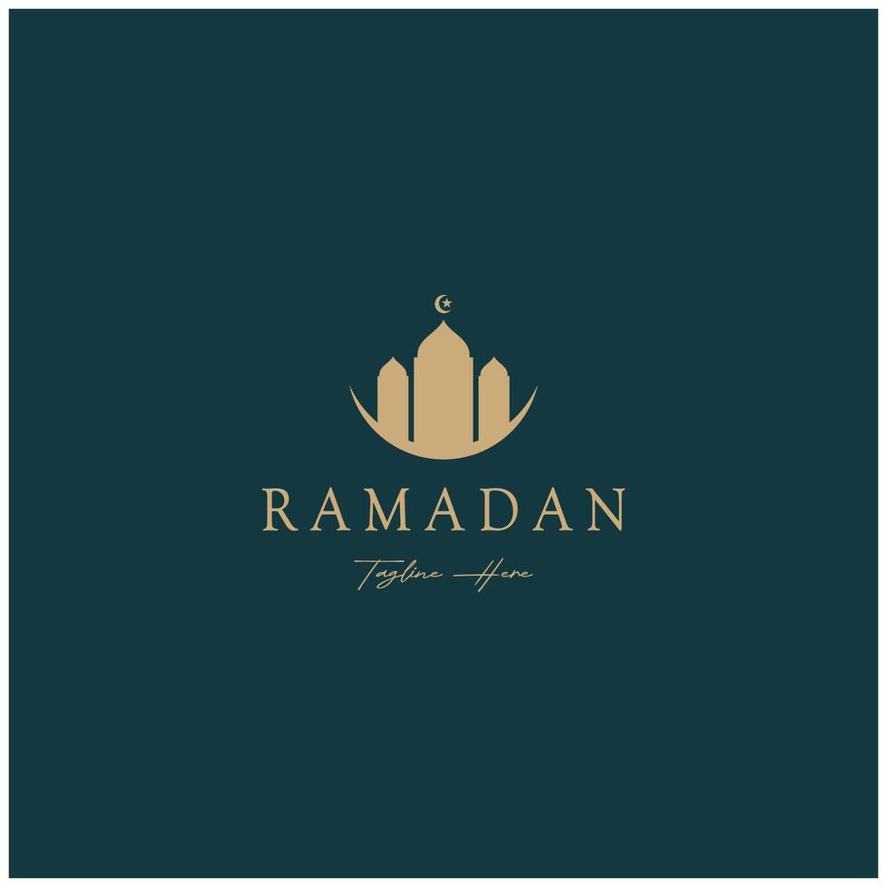 Ramadan Mubarak Logo mit Laterne Elemente, Halbmond Mond und Star Moschee Gebäude, islamisch Kalligraphie Muster, zum Geschäft, die Architektur, Muslime, eid, eid Karten, islamisch Bildung vektor