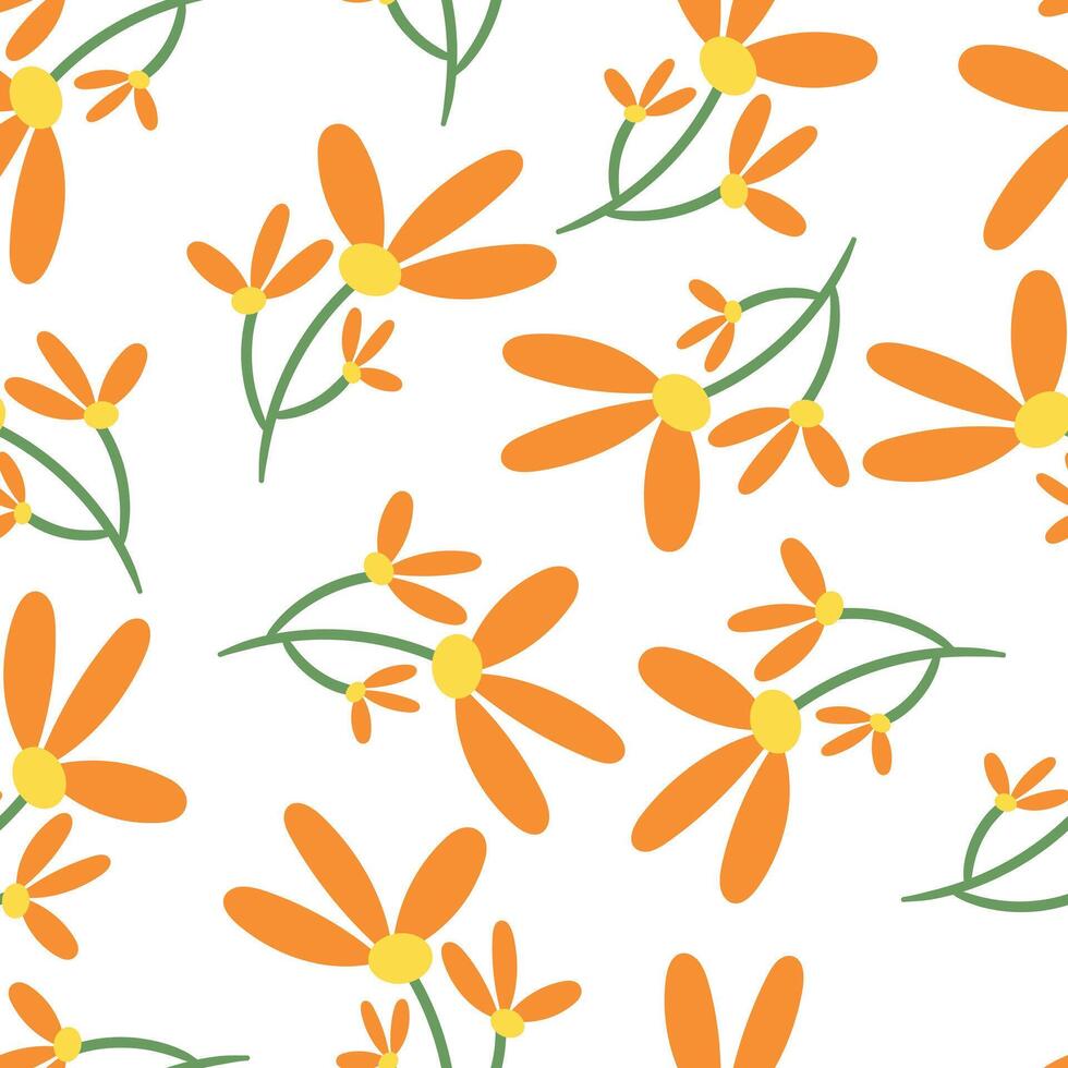 nahtlos Muster mit süß Karikatur Orange Blumen zum Stoff drucken, Textil, Geschenk Verpackung Papier. Kinder- bunt Vektor, eben Stil vektor