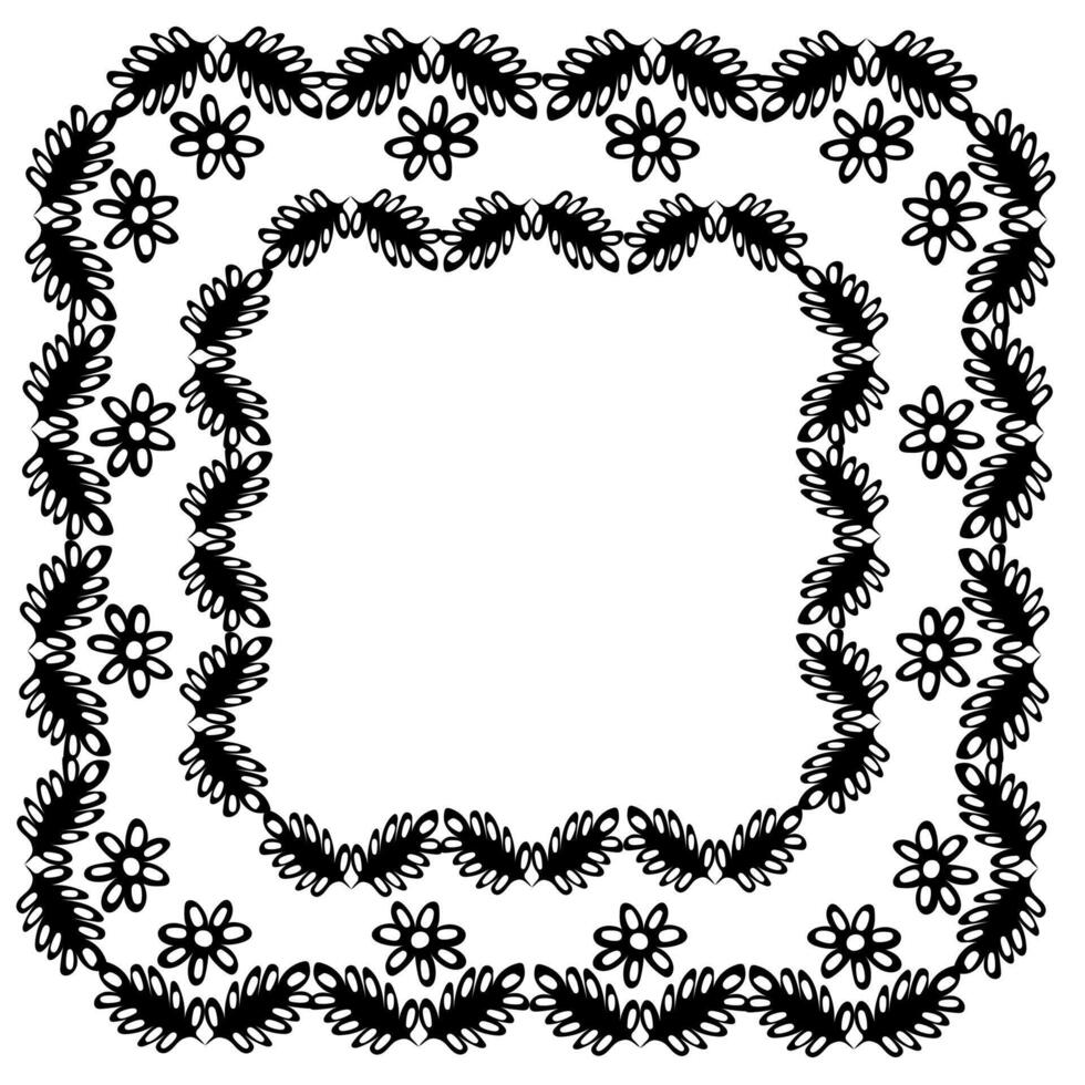 ein Original schwarz Rahmen auf ein Weiß Hintergrund gezeichnet im Gekritzel Stil im das bilden von Blumen und Blätter vektor