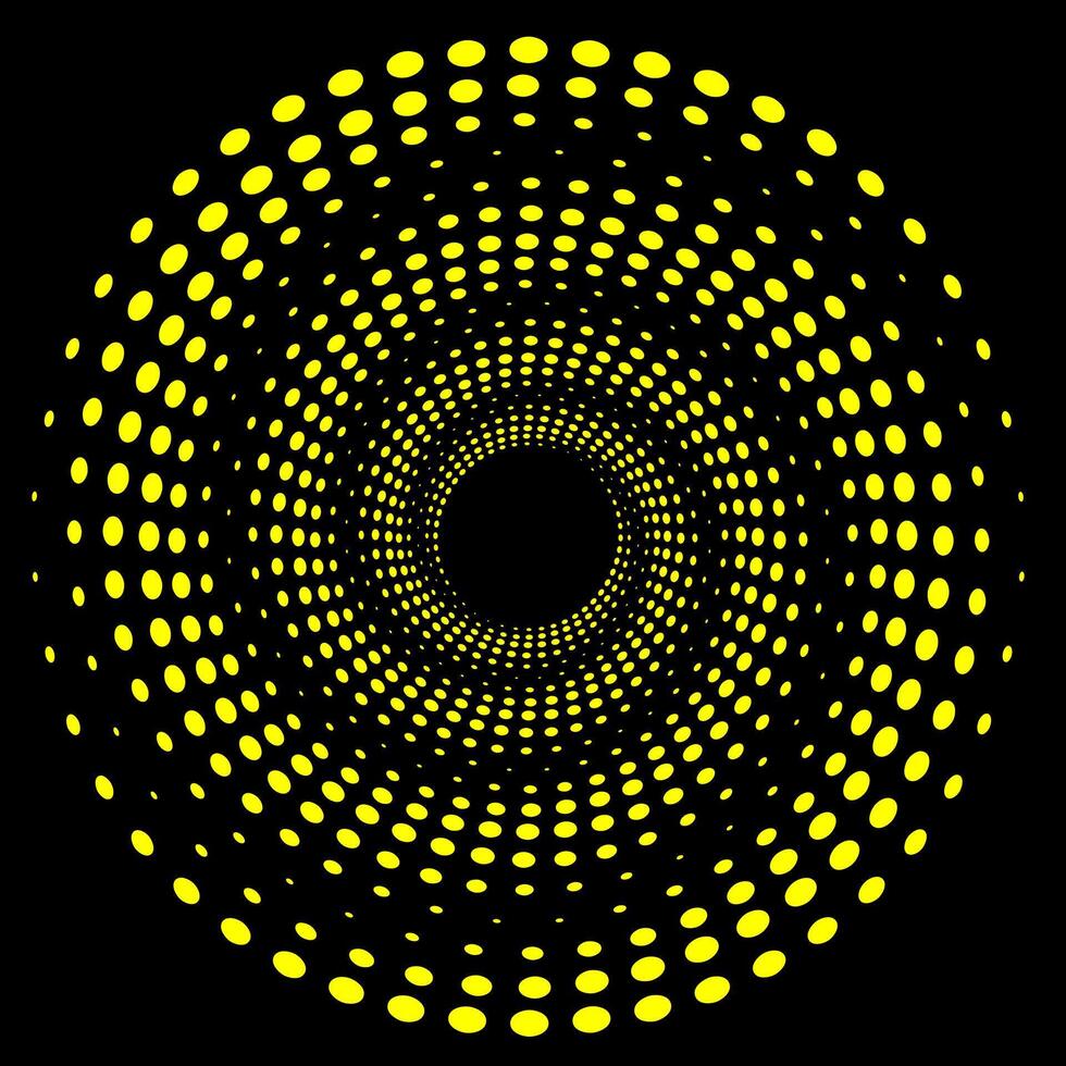 abstrakt Muster im das bilden von ein Spiral- von Gold Kreise auf ein schwarz Hintergrund vektor