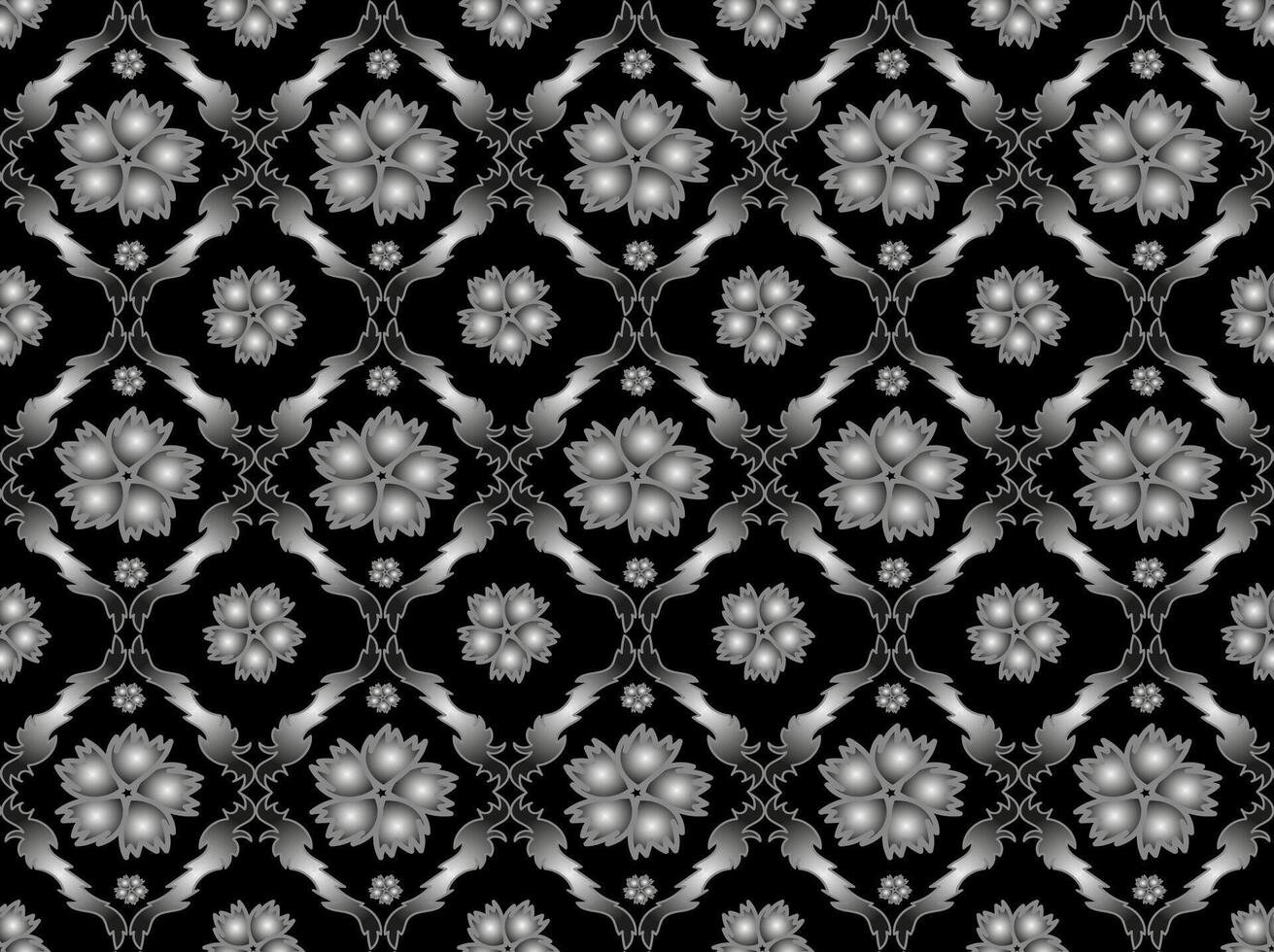 skön sömlös grå blommig mönster på en svart bakgrund vektor
