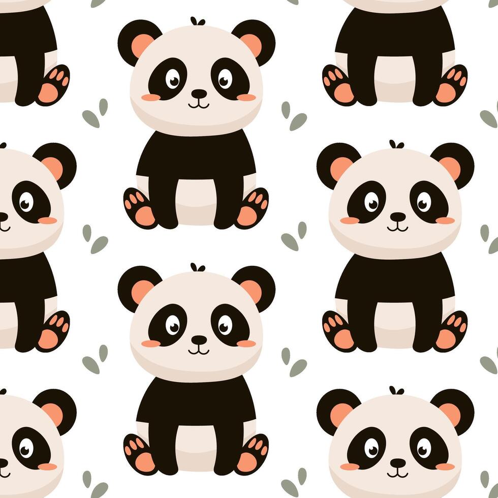 sömlös mönster med söt panda. vektor illustration av en panda i platt stil. barn mönster. bakgrund med panda.